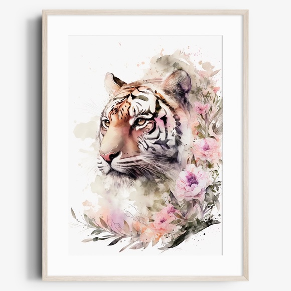 Other - Floral Tiger Watercolor Wall Art Illustration Print Poster Card Unframed